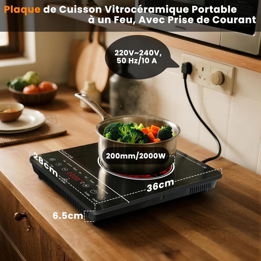 NOXTON Induktionskochfeld 60 cm mit Weisse Gläser und blaues Bedienfeld, Induktionsfeld Flexzonen 3
