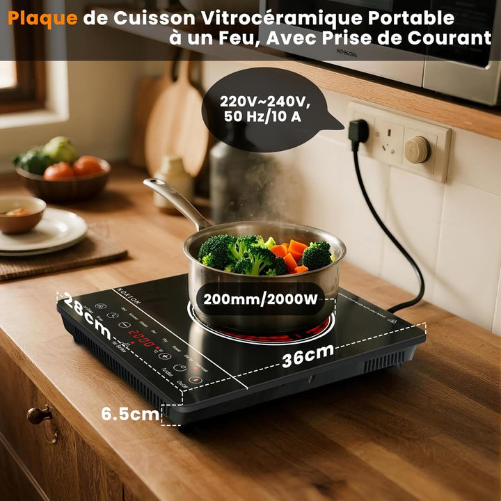 NOXTON Induktionskochfeld 60 cm mit Weisse Gläser und blaues Bedienfeld, Induktionsfeld Flexzonen 3