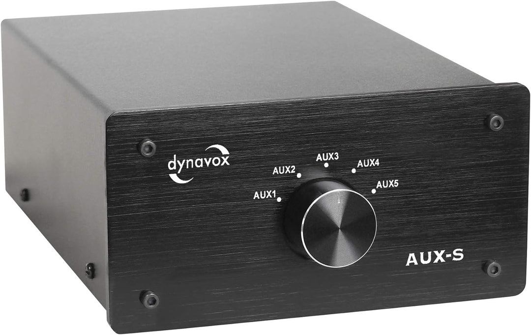 Dynavox AUX-S, Eingangs-Erweiterungs-Umschalter in Metallgehäuse mit 5 Cinch-Eingängen, Schwarz, 14.
