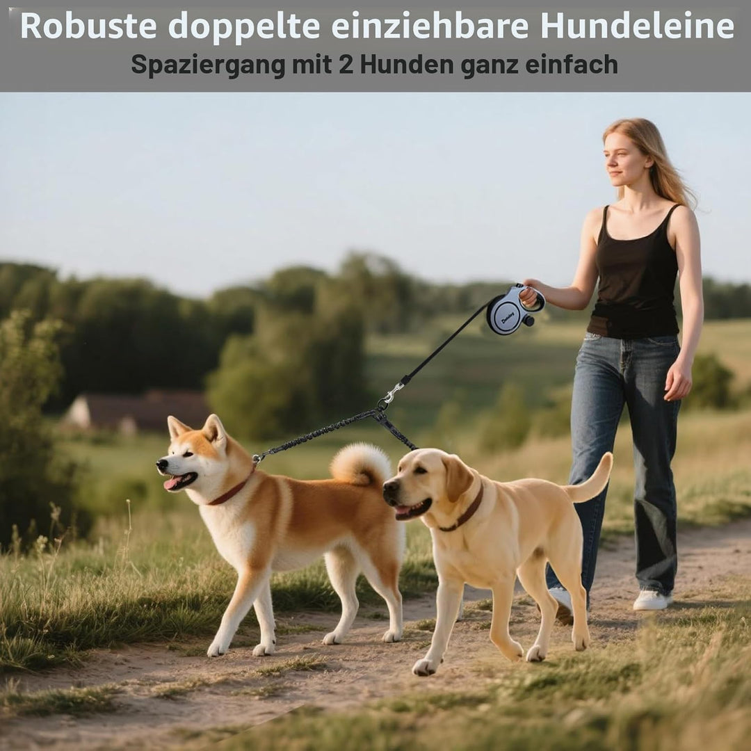 Einziehbare Hundeleine 8m, Ausziehbare Leine mit Doppelte Leinen, Rollleinen für Hunde mit Sicherhei