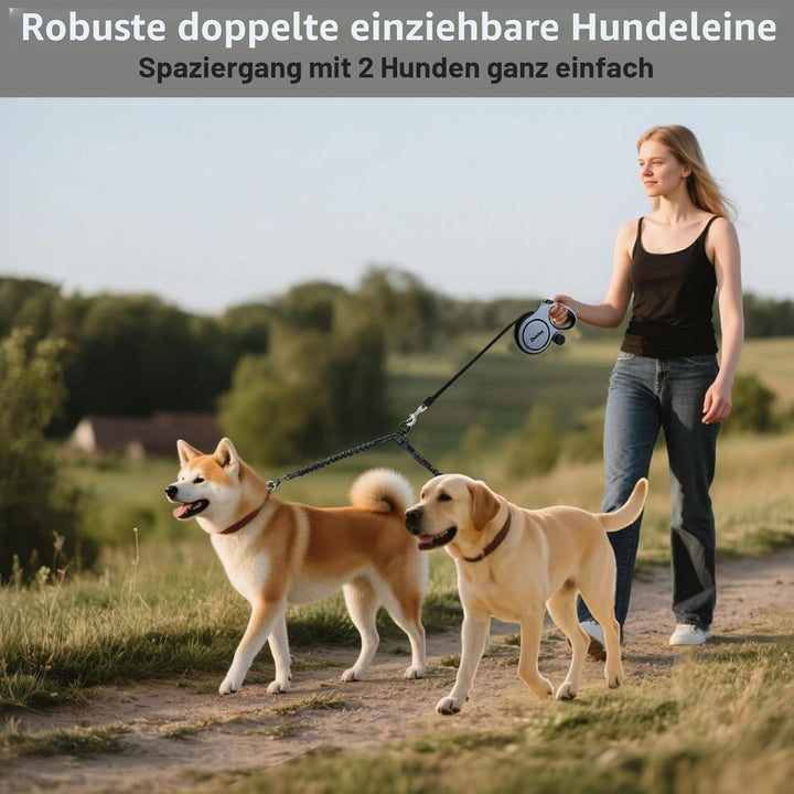 Einziehbare Hundeleine 8m, Ausziehbare Leine mit Doppelte Leinen, Rollleinen für Hunde mit Sicherhei