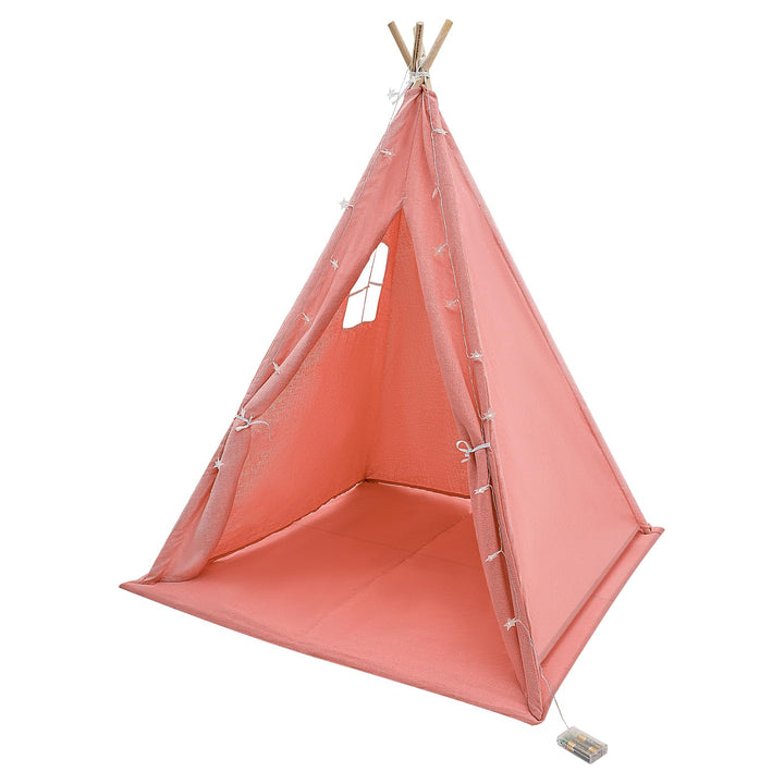 Tipi Zelt für Kinder, Spielzelt Kinder mit weicher Matte & Lichterkette, 1,4m hohes Kinderzelt aus B