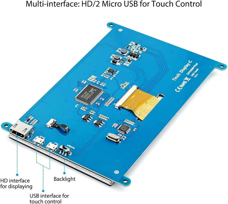 ELECROW Monitor Display Anzeigen IPS Bildschirm-7 Zoll 1024X600 HD TFT LCD mit Touchscreen für Himbe