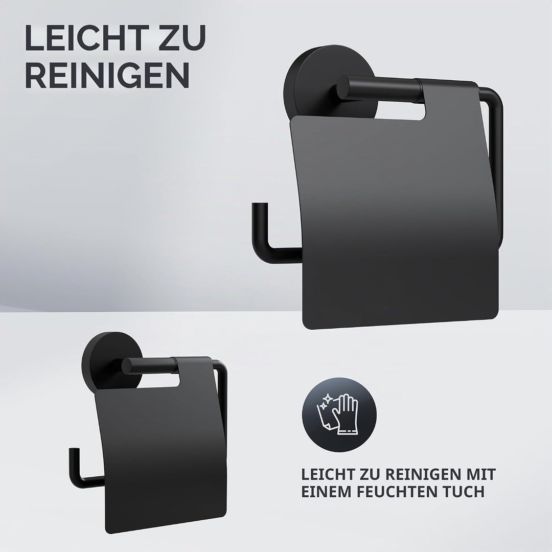 Toilettenpapierhalter Heroya zum Bohren schwarz | Klorollenhalter selbstklebend in Edelstahl | Kloro