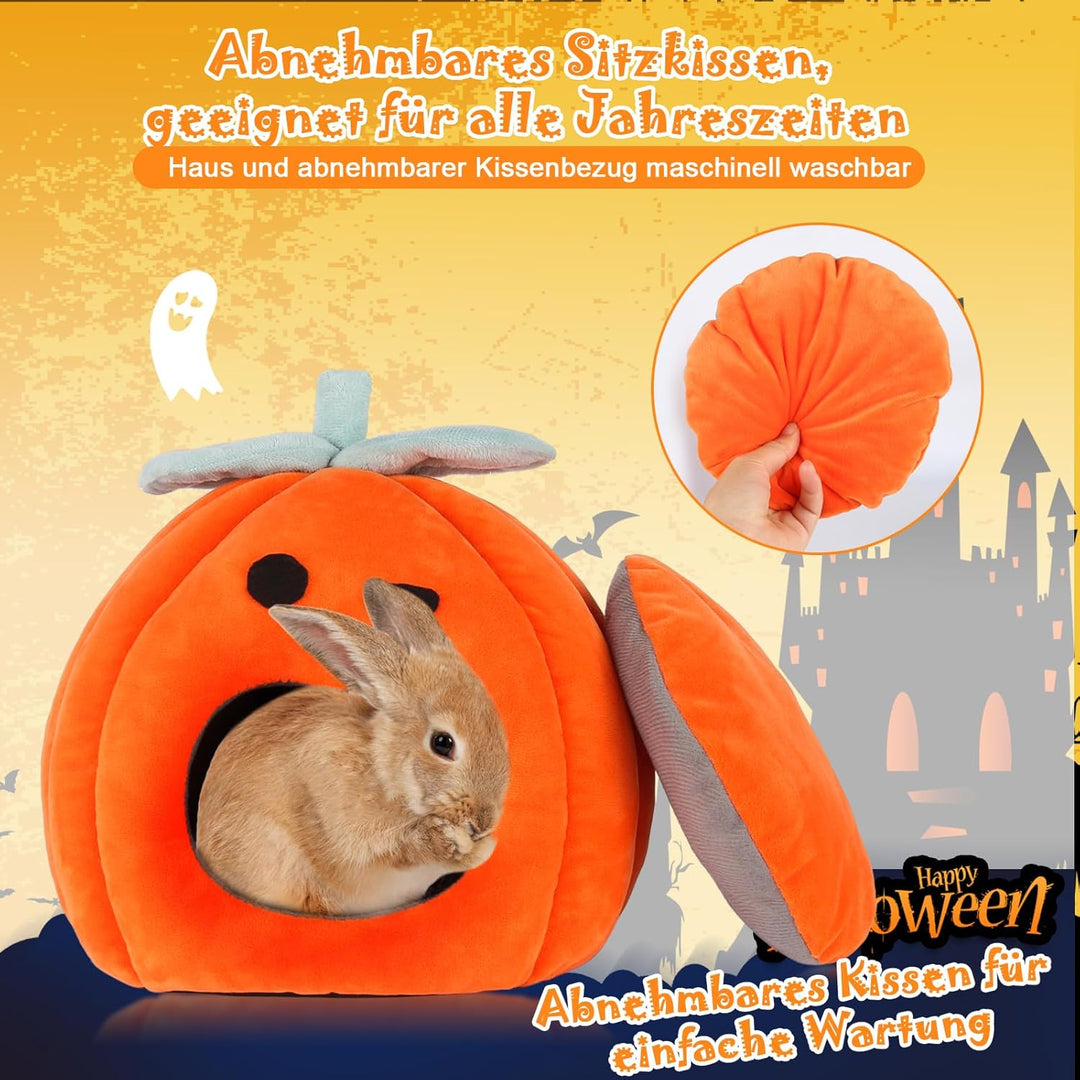 SBAYOOL Halloween Kürbis Kaninchen Bett, Gemütliches Waschbar Kaninchen Kuschelhöhle, Warmes Plüsch