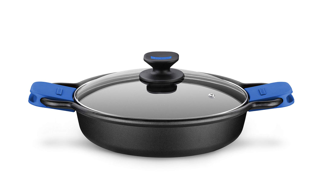 Monix Schmorkasserolle, geeignet für alle Herdarten und Induktion, Aluminium, schwarz/blau, 28. cm M