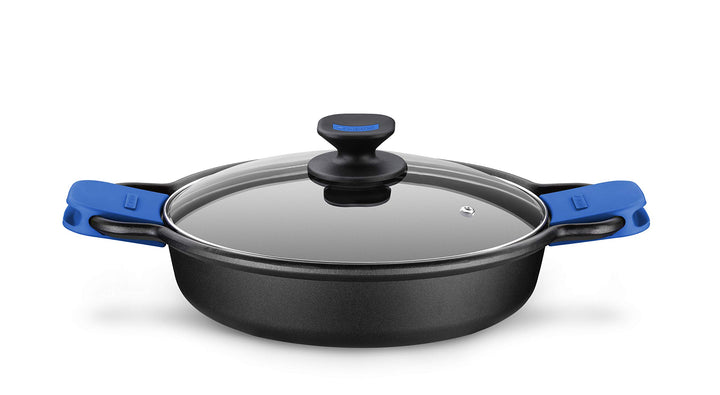 Monix Schmorkasserolle, geeignet für alle Herdarten und Induktion, Aluminium, schwarz/blau, 28. cm M