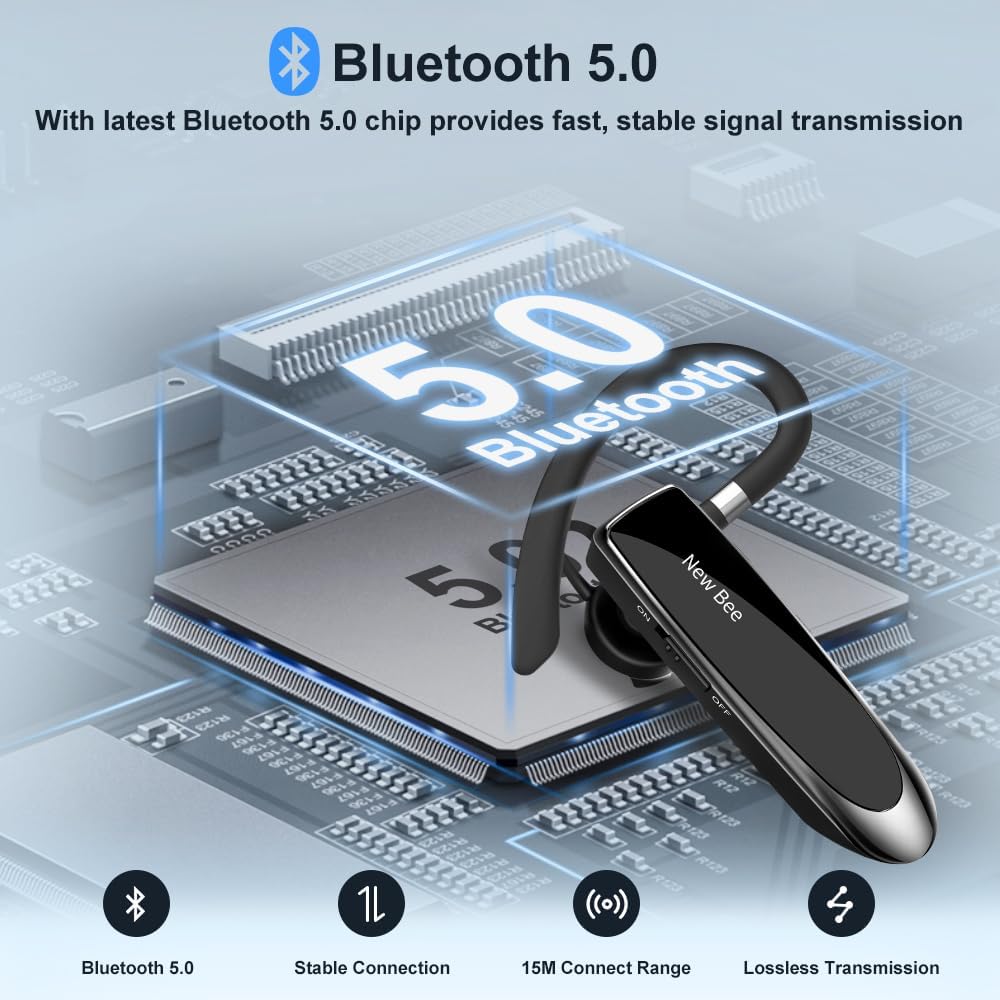 New Bee Bluetooth Headset Wireless Freisprech Telefon Bluetooth-Headset mit Mikrofon für iPhone Sams