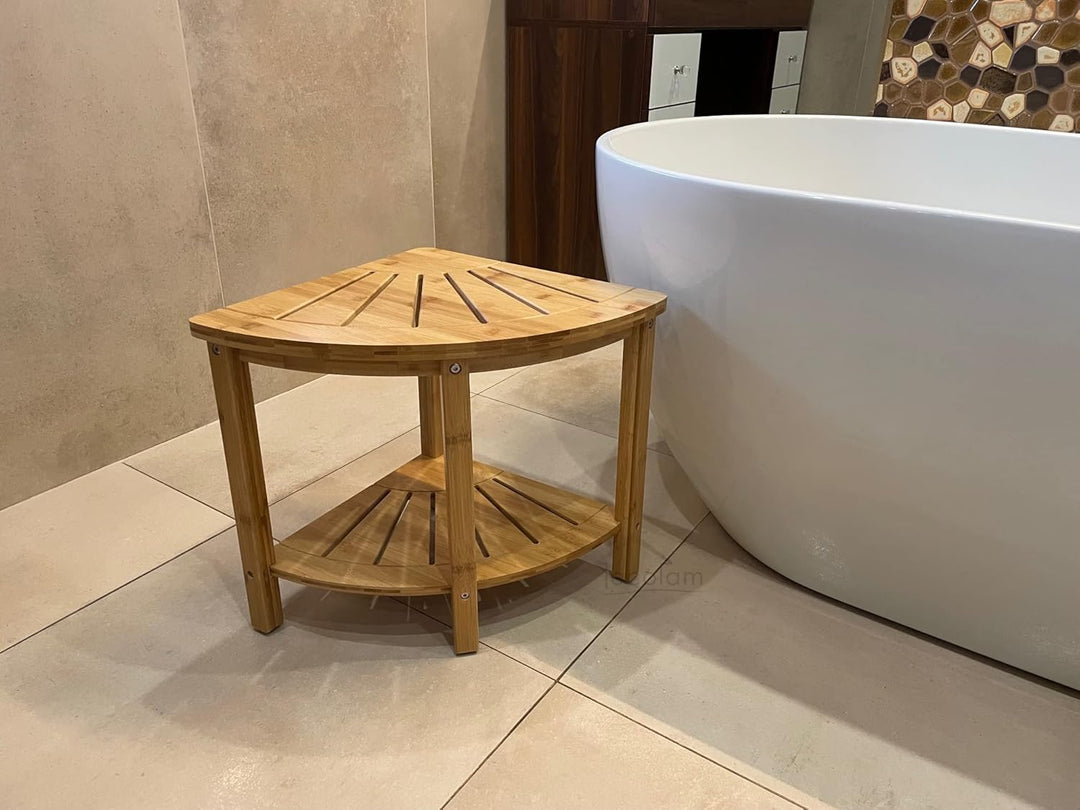 Seablu ECOLAM Ecktisch Eckduschbank Hocker Bambus Holz Tisch Aufbewahrung Costa 40 x 43 cm