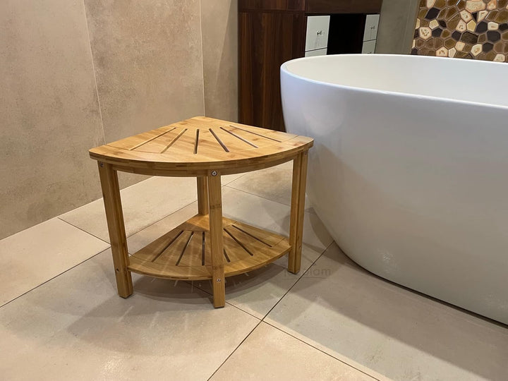 Seablu ECOLAM Ecktisch Eckduschbank Hocker Bambus Holz Tisch Aufbewahrung Costa 40 x 43 cm