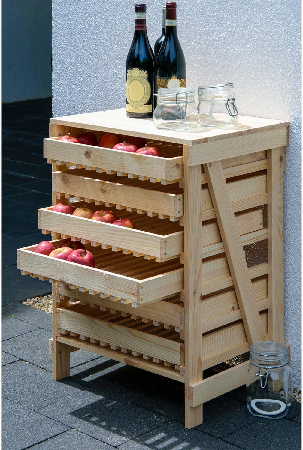 dobar® Green Label 29024FSCe Apfelstiege mit 6 Schubladen | Obsthorde aus Massivholz | Vorratsregal