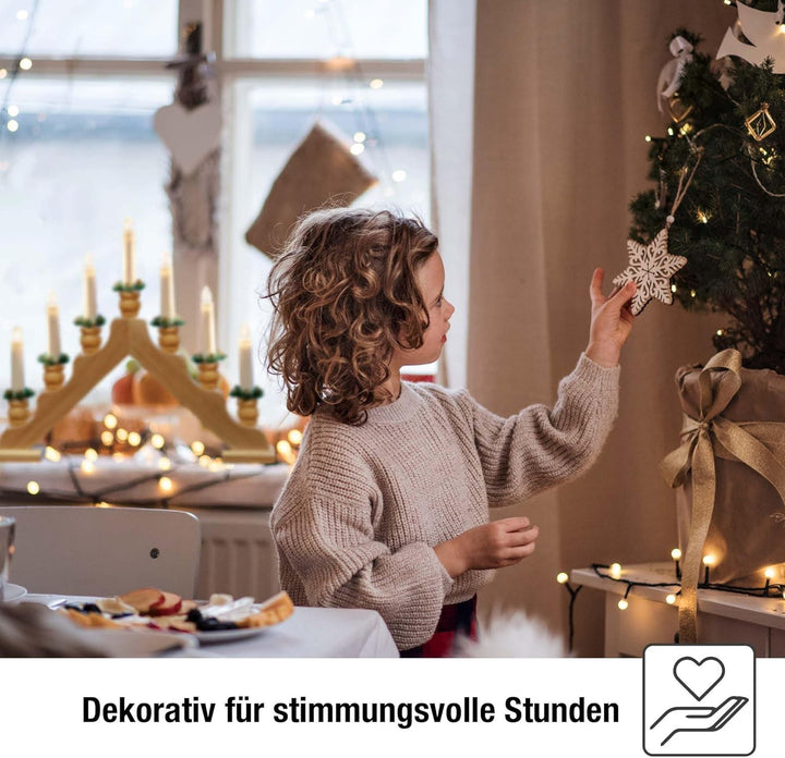 Hellum Schwibbogen Weihnachten für innen, Fensterbeleuchtung Weihnachten, 39x34cm naturfarben mit 7