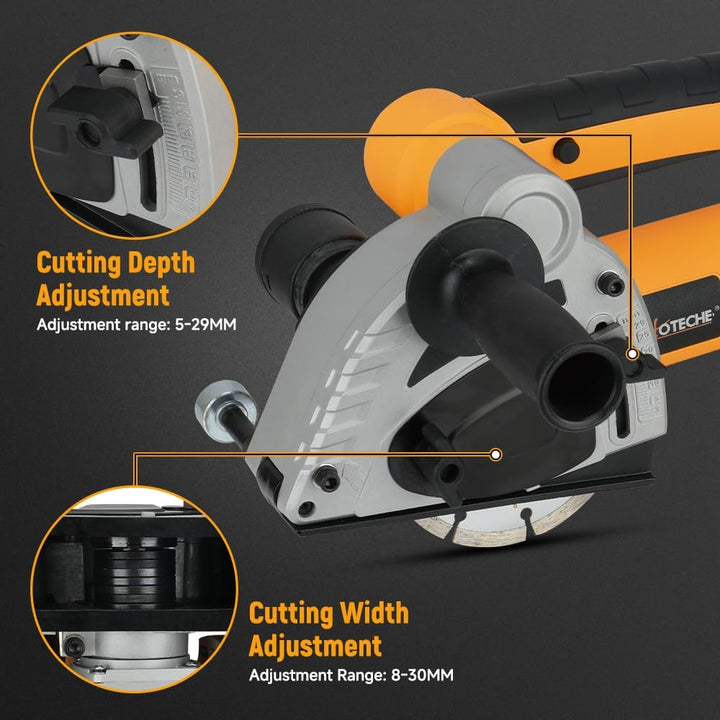 Hoteche 125mm 1500W Grabenfräse | Kupferdrahtmotor, Weichstart, 8500RPM, Mit 2 Diamant - Scheiben, i