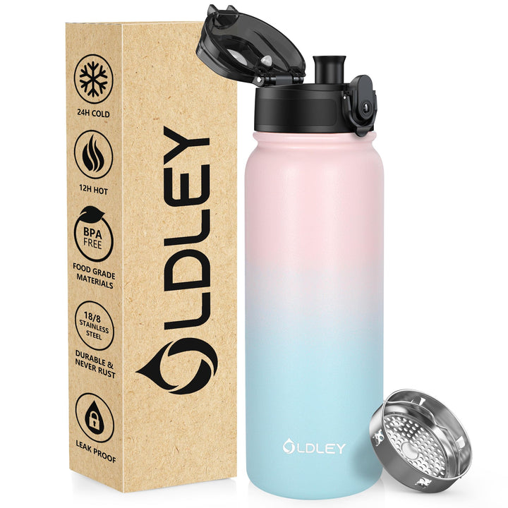 OLDLEY 600ml/20oz Edelstahl-Wasserflasche, Doppelwandige Vakuumflasche, Hält Getränke Heiss und Kalt