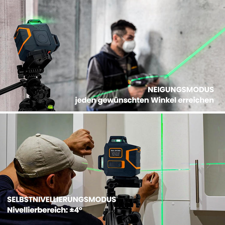 CIGMAN Kreuzlinienlaser Grün 2 x 360 Grad Laser Nivellierlaser mit wiederaufladbarer Lithiumbatterie