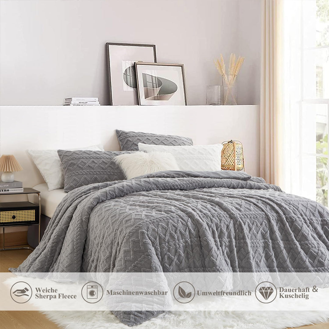 Sedefen Flauschig Bettwäsche 200x200 cm Grau Biber Flanell Fleece Geometrischmuster Cashmere Touch W