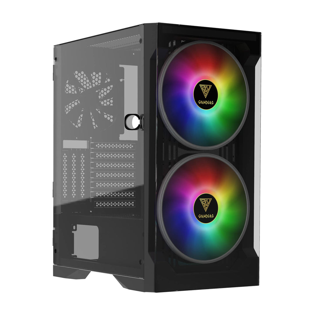 GAMDIAS Apollo E2 Elite Gaming-PC-Gehäuse, Mid-Tower-ATX-Gehäuse, gehärtete Glasscheibe, 3Dual einge