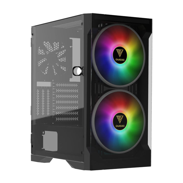 GAMDIAS Apollo E2 Elite Gaming-PC-Gehäuse, Mid-Tower-ATX-Gehäuse, gehärtete Glasscheibe, 3Dual einge