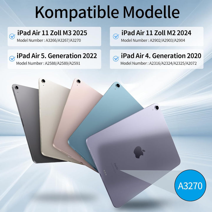 Hülle mit Tastatur für iPad Air 11 Zoll 2025 2024 (M3/M2), iPad Air 5 4 2022/2020 10,9 Zoll, Soft TP
