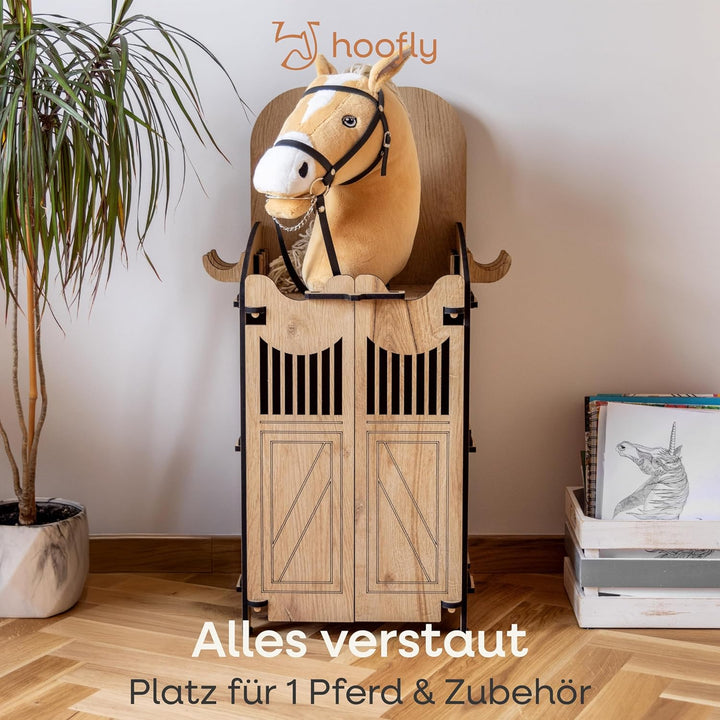 Hobby Horse Stall 1 Pferd – Kompakte Halterung für Steckenpferd | Hochwertiger Hobby Horsing Holzsta