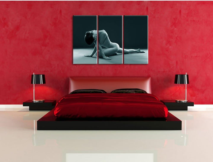 Pixxprint Schöne sexy Frau Macht Yoga als Leinwandbild/Grösse: 3 Teilig (120x80) cm/Wandbild/Kunstdr