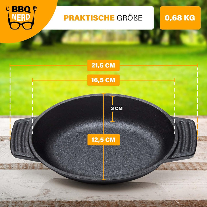 BBQ-Nerd Servierpfännchen aus Gusseisen im 6er Set - Grillpfännchen - oval 22,5x13 cm - zum Braten Ü