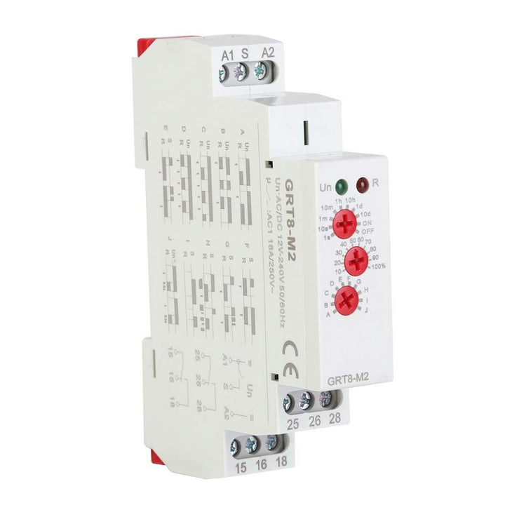 Verzögerungsrelais AC/DC 12V-240V Zeitrelais mit 10 Funktionen für DIN-Schienenmontage GRT8-M2 AC/DC
