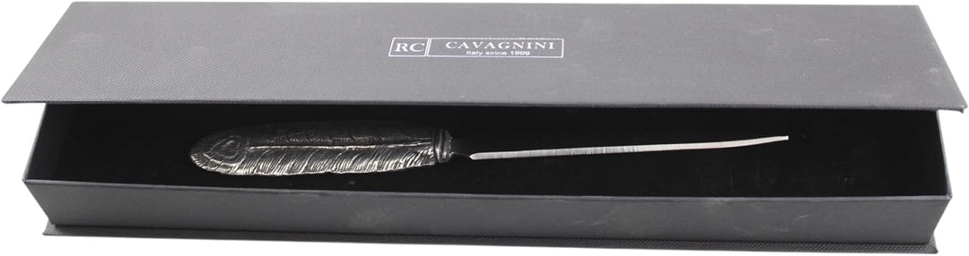 Cavagnini, Eleganter Brieföffner aus Edelstahl und Zinn, inklusive Geschenkbox (Feder) Piuma, Piuma
