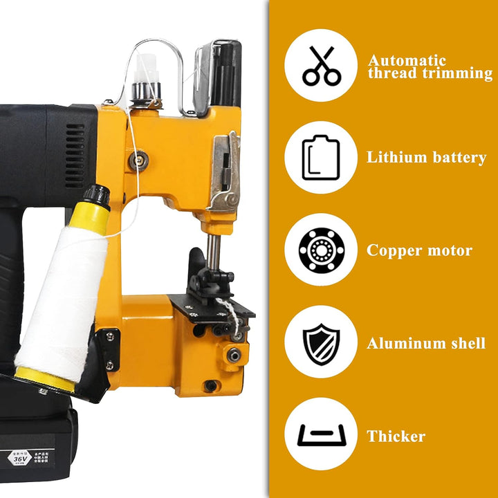 MXBAOHENG Beutelverschliessmaschine (mit 2 Batterien) GK9-890D Sacknähmaschine Tragbar zum Nähen von