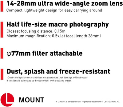 Panasonic Lumix S-R1428E Objektiv, Lumix S Objektiv, 14–28 mm Brennweite, F4-5.6 Blende, ideal für V