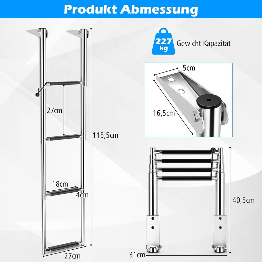 GOPLUS Poolleiter Edelstahl, Bootleiter klappbar mit 4 Stufen und Antirutschpads, Schwimmbadleiter T