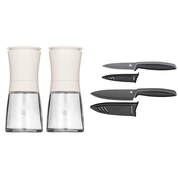 WMF Trend Mühlenset 2tlg, Salz- und Pfeffermühle unbefüllt, Glasbehälter & Touch Messerset 2-teilig,