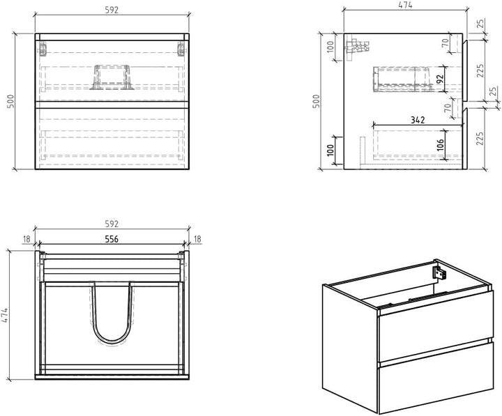 Waschbeckenunterschrank Angela 60cm - Eiche - Unterschrank Badmöbelset Unterschrank, Eiche 60cm, Unt