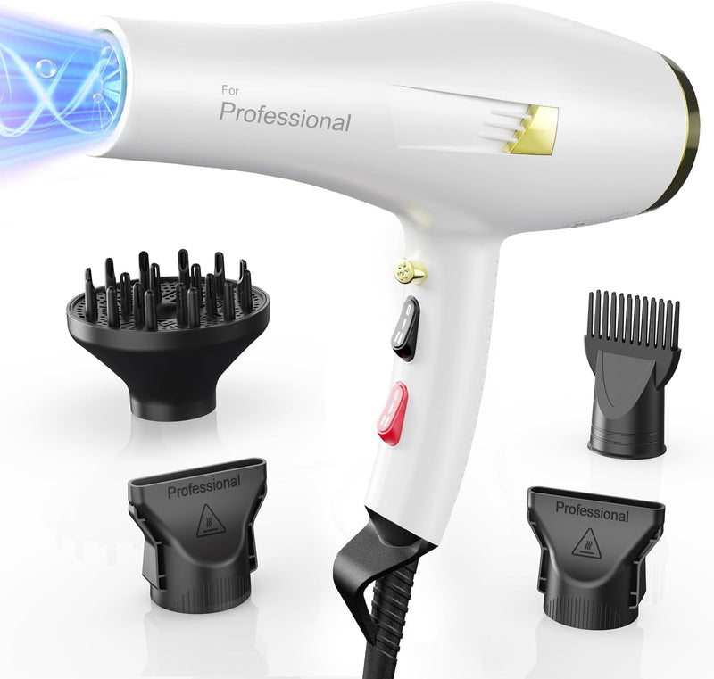 Dekuri Föhn Ionen, Profi Fön Haartrockner Hair Dryer Haarföhn mit 1 Diffusor 2 Stylingdüse, 3 Heiz u