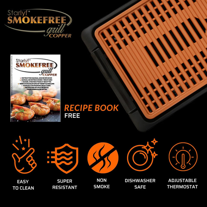 Rauchfreier elektrischer Tischgrill BEST DIRECT Starlyf Smokefree COPPER, Geeignet für Innen- und Au