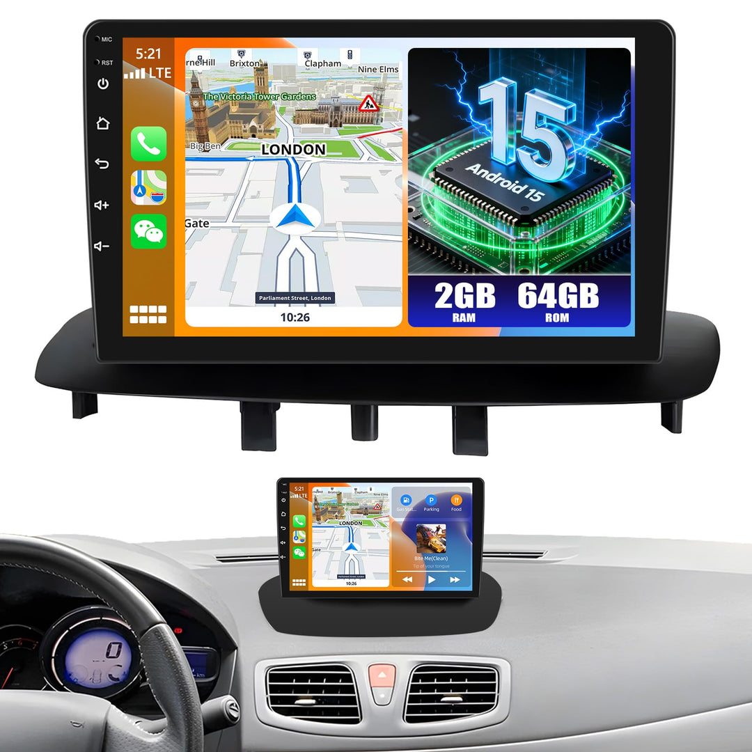CAMECHO Android 15 2G+64G Autoradio für Renault Megane 3 Export 2009-2014 mit Carplay Android Auto N