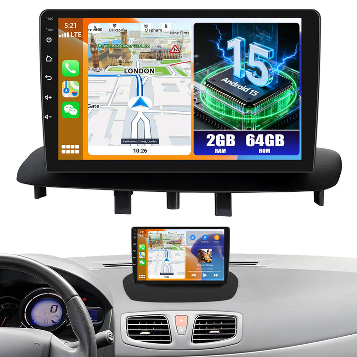 CAMECHO Android 15 2G+64G Autoradio für Renault Megane 3 Export 2009-2014 mit Carplay Android Auto N