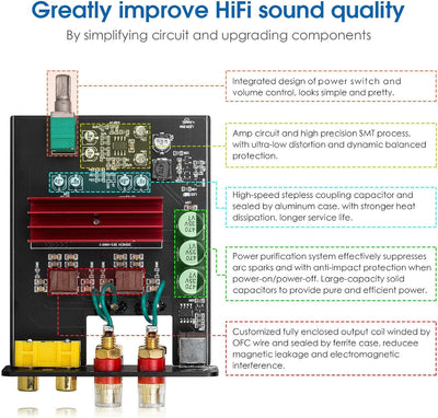 Nobsound Mini Dual TPA3116 Digital Power Amplifier HiFi Stereo Amp Audiophile-Grade 2.0 Channel 100W