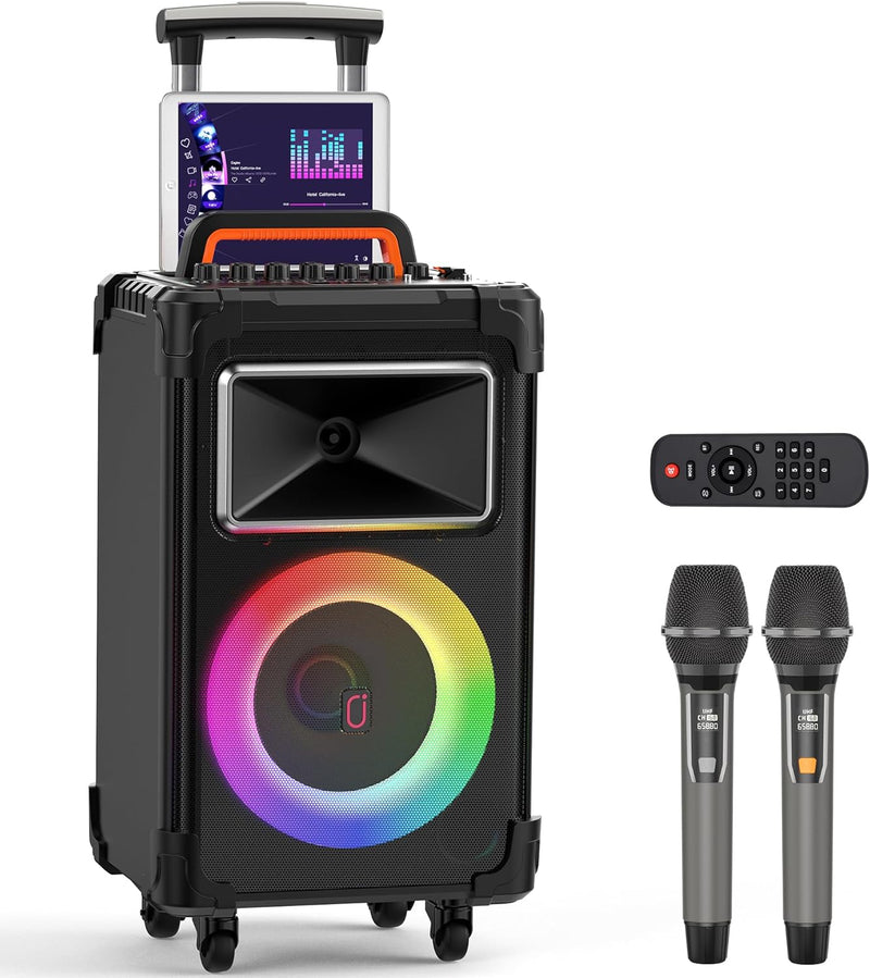 JYX Karaoke Maschine, Karaoke Anlage mit 2 Mikrofonen, Tragbare Bluetooth Lautsprecher für Erwachsen