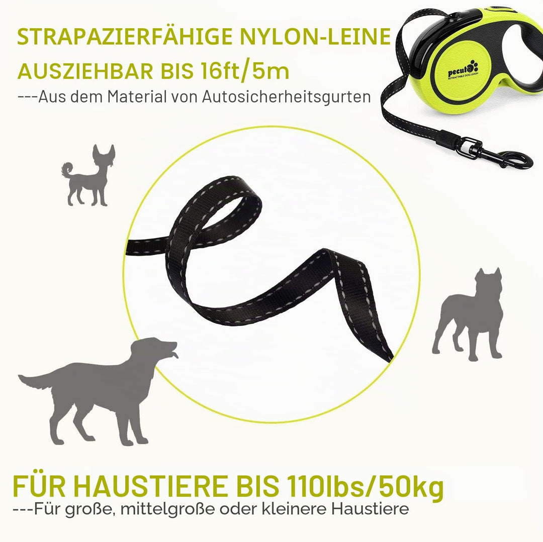 pecute Hunde Rollleine Grosse Hunde 5m, Einziehbar Hundeleine mit Leuchtenden Reflektierenden Masche
