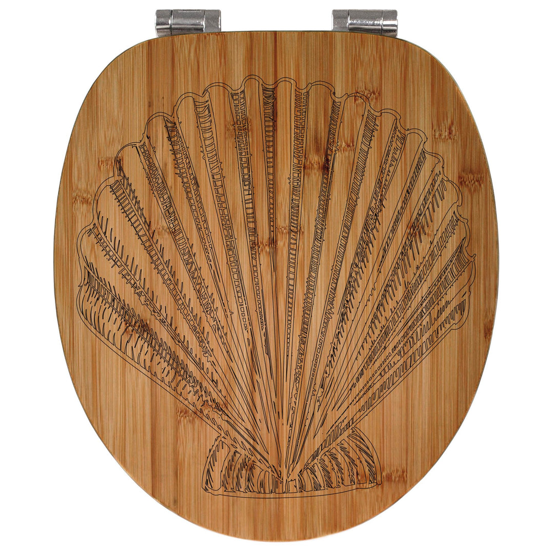 banjado® Hochwertig gravierter Design WC Sitz Bambus Absenkautomatik Muschel 1 / Toilettendeckel mit