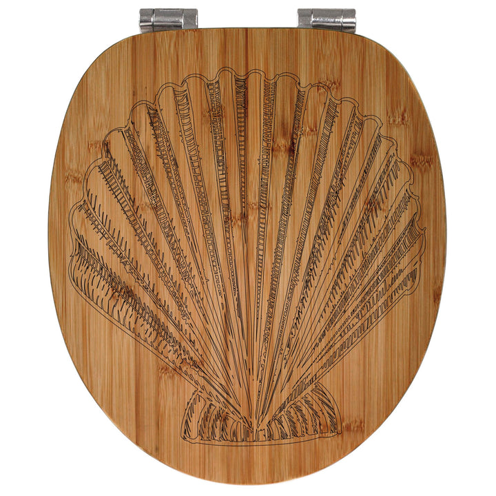 banjado® Hochwertig gravierter Design WC Sitz Bambus Absenkautomatik Muschel 1 / Toilettendeckel mit