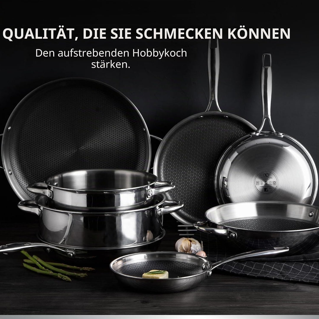 MasterPro Hi-Tech 3 | Topf 24 cm | Edelstahl mit Wabenstruktur | 3-Fache Beschichtung | Küchenutensi
