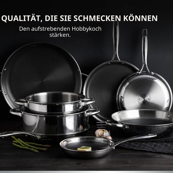 MasterPro Hi-Tech 3 | Topf 24 cm | Edelstahl mit Wabenstruktur | 3-Fache Beschichtung | Küchenutensi