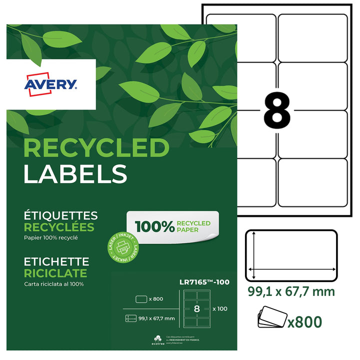 AVERY Zweckform LR7165-100 Versand-Etiketten (A4, 800 Stück, Recycling, 99,1 x 67,7 mm, 100 Blatt) w