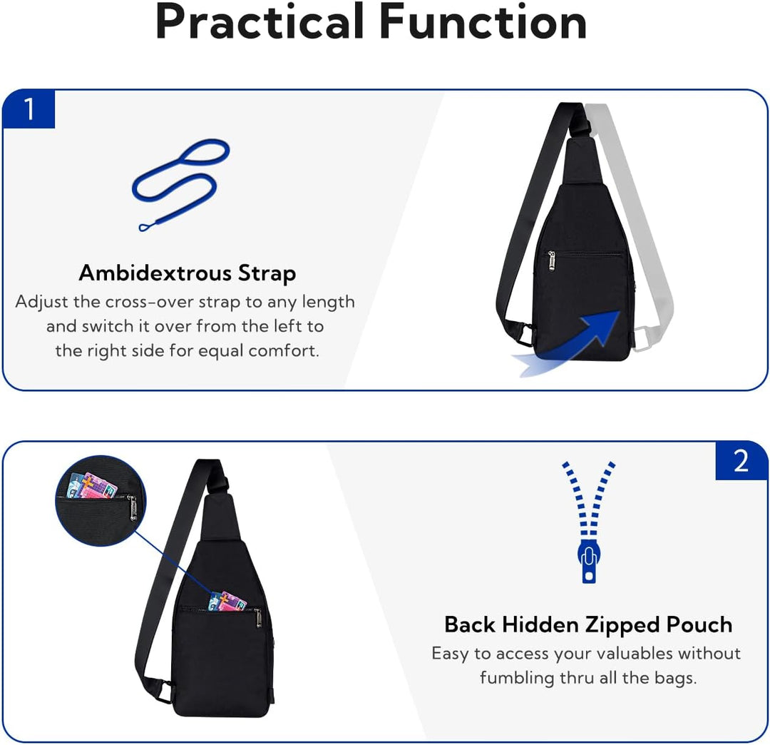WATERFLY Anti-Diebstahl Sling Bag für Damen und Herren Brusttasche Hippie Crossbody Bag Multipurpose