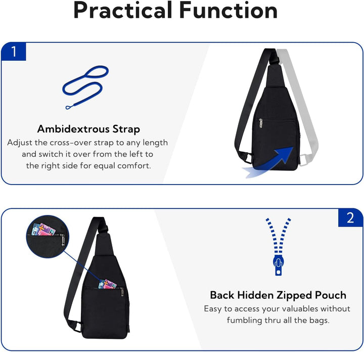 WATERFLY Anti-Diebstahl Sling Bag für Damen und Herren Brusttasche Hippie Crossbody Bag Multipurpose