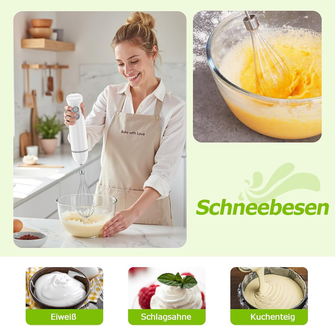 Bonsenkitchen Pürierstab, 1000W Edelstahl Elektrischer Stabmixer, 2 Geschwindigkeitsstufen, Stabmixe