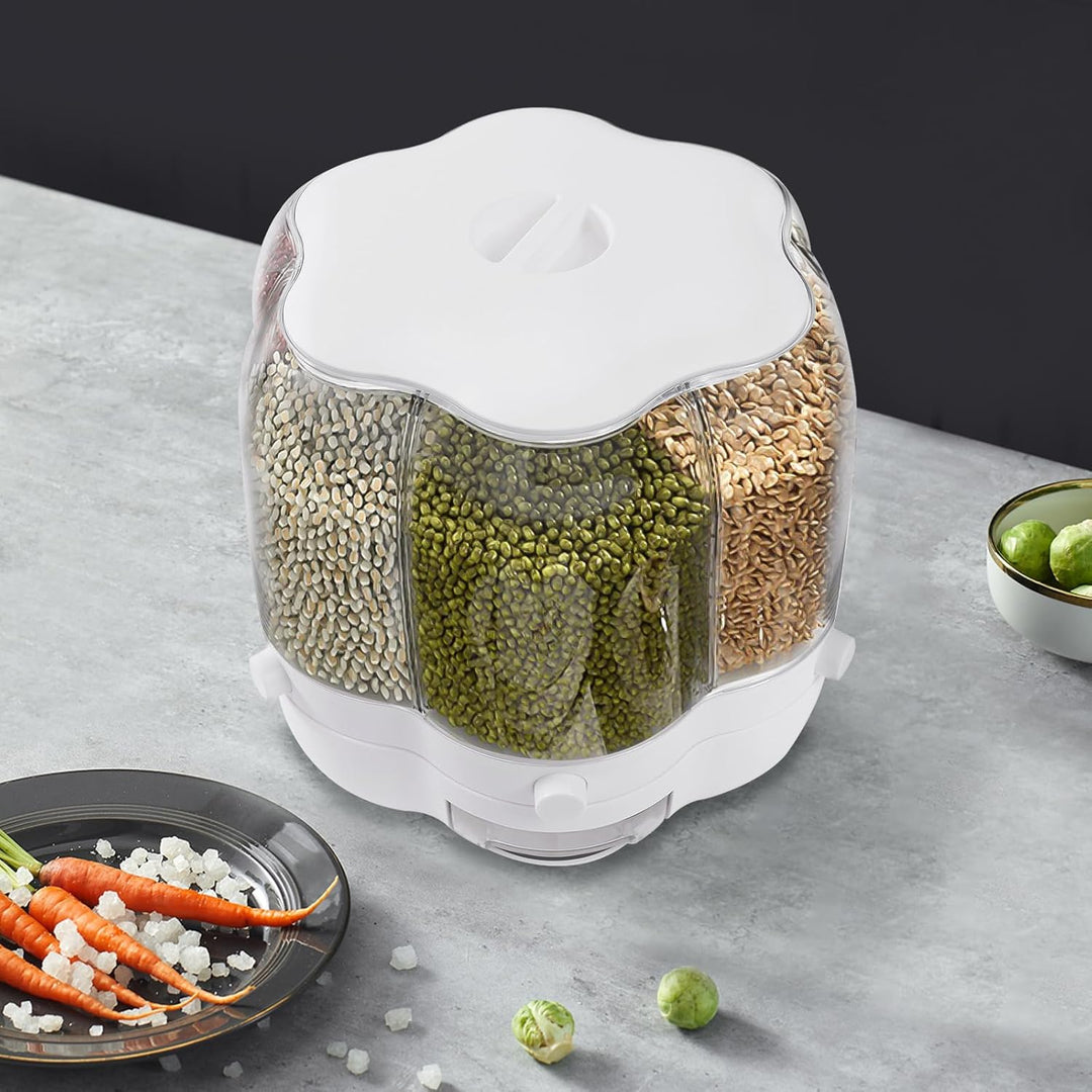 Drehbarer Müslispender Reisspender Cerealienspender 6 Fächer 360° drehbar transparent für Reis Mehl