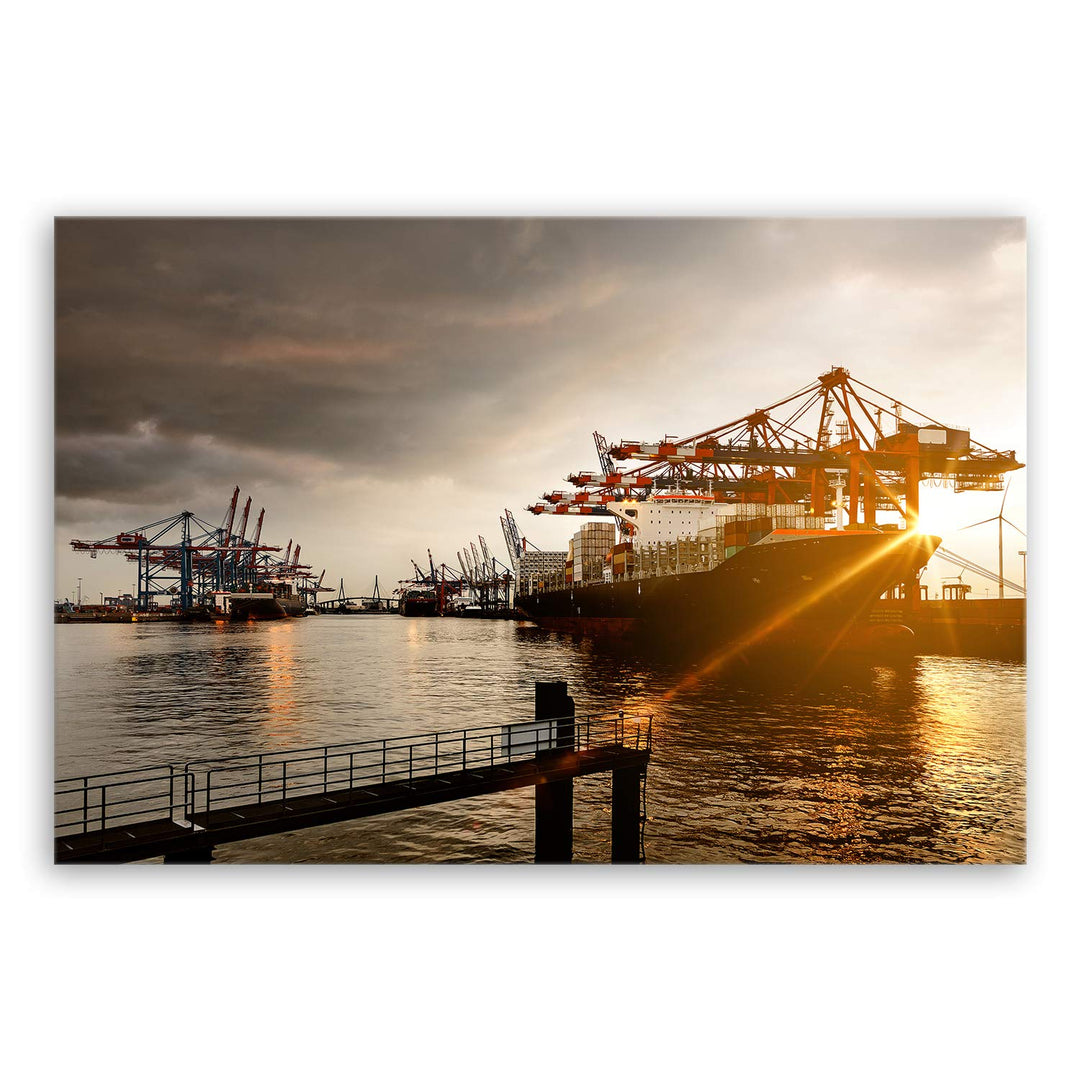 ge Bildet Bild auf Leinwand | Hamburger Hafen in 120x80 cm als Wandbild XXL | Wand-deko Dekoration W
